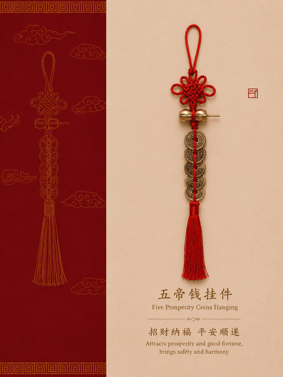 Five Prosperity Coins Hanging