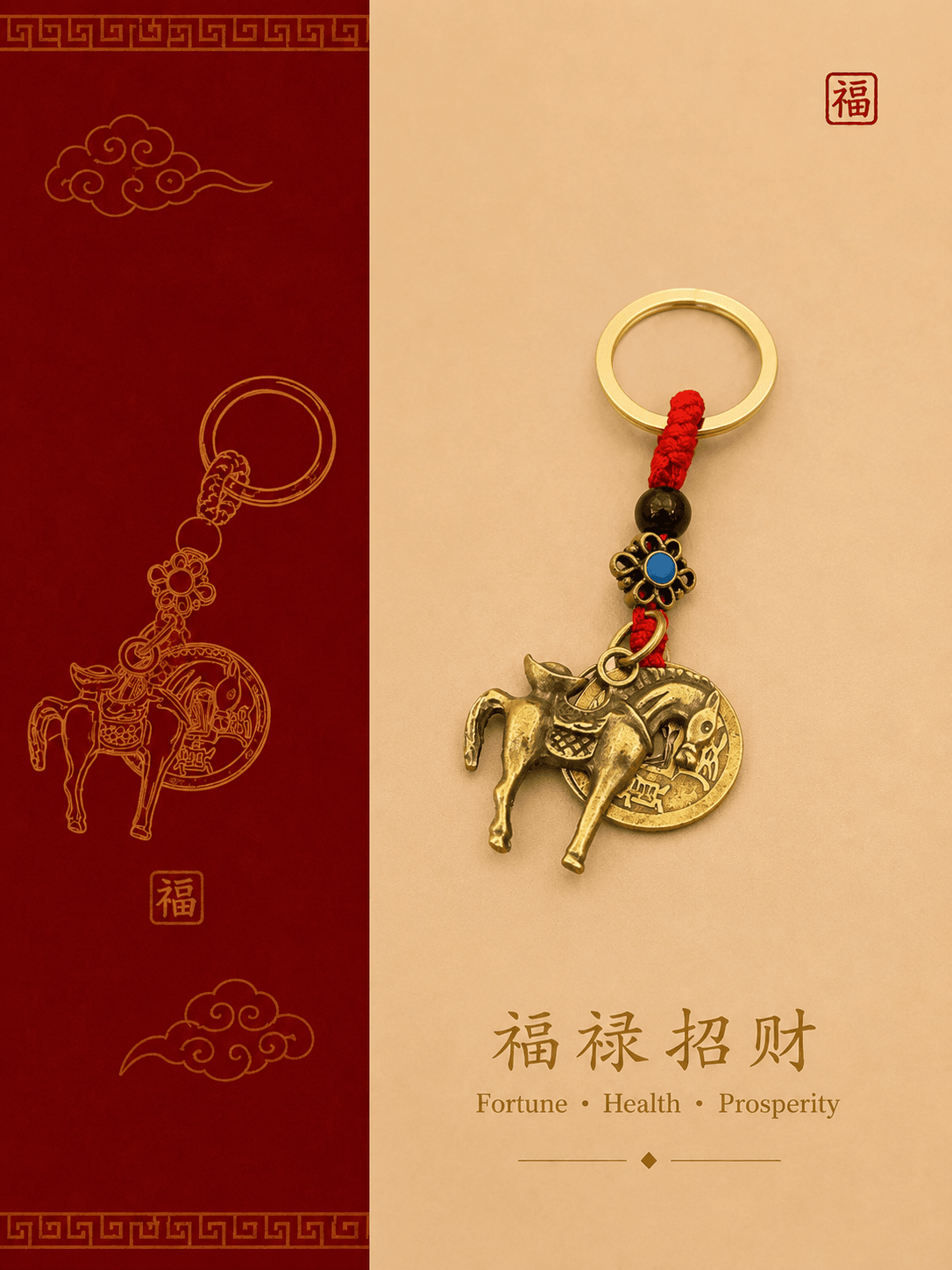 Horse of Prosperity – Five Coins Wealth Keychain